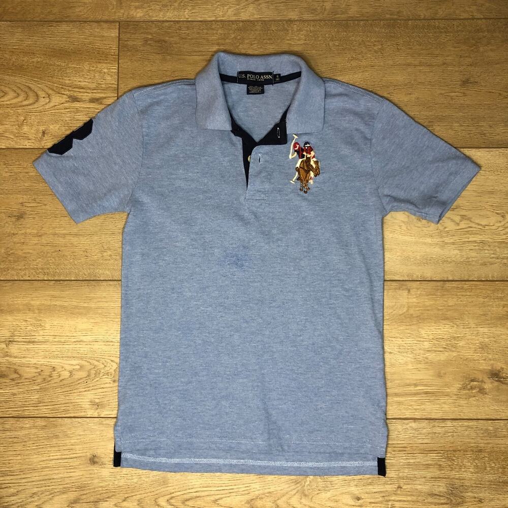 US Polo‎ Assn Boys’ Polo Shirt Big Pony Logo Short Sleeve Blue Cotton Sz S READ